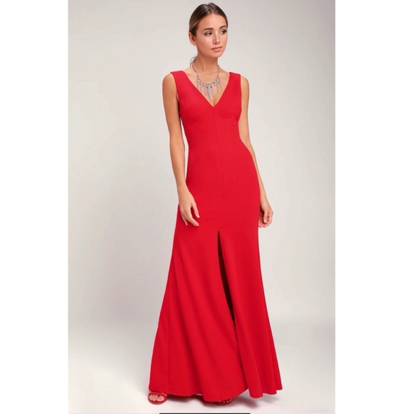 Lulu’s Waltz Happening Red Sleeveless Gown - Picture 2 of 6